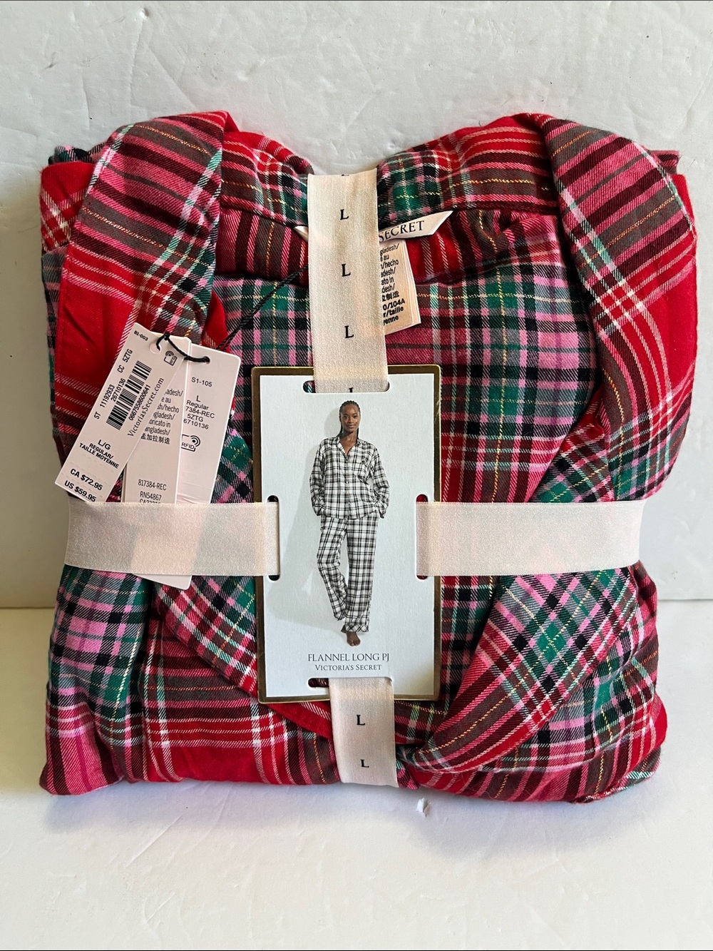 NWT Victoria's Secret Red/Pink Plaid Flannel Long PJ Set